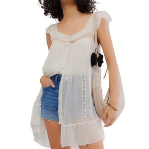 Free People Olivia Gauze Babydoll Dress Ivory M